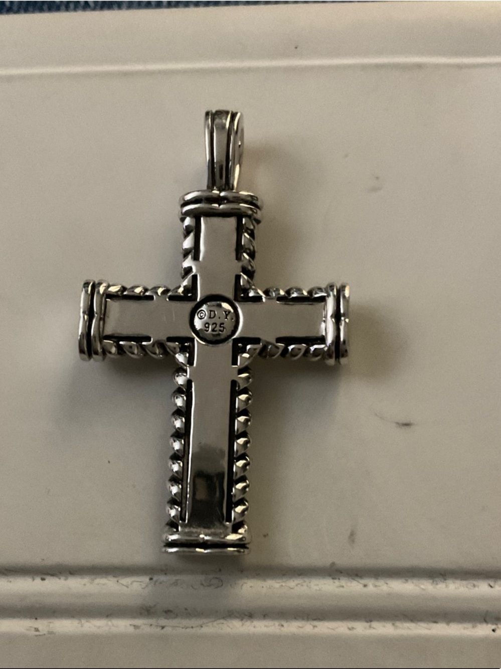 David Yurman Silver Cross Pendant with Pave Diamonds - Picture 6 of 8